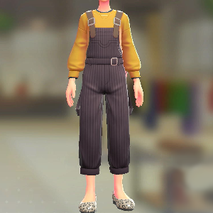 サロペット＆スウェットセット ストライプココア｜イエロー 3500円