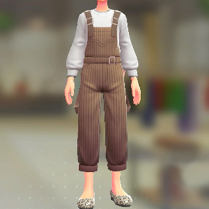 サロペット＆スウェットセット ストライプキャメル｜ホワイト 3500円