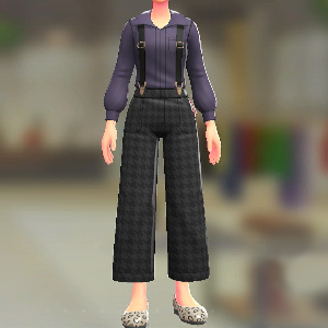 サスペンダーパンツセット ちどりがらブラック|バイオレット 6500円