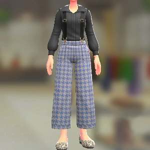 サスペンダーパンツセット ちどりがらブルー|ランプブラック 6500円