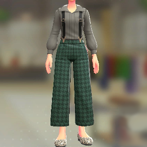 サスペンダーパンツセット ちどりがらグリーン|グレージュ 6500円