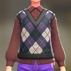 ニットベスト&ブラウスセット アーガイルパープル|ボルドー 3000円