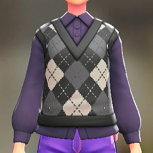 ニットベスト&ブラウスセット アーガイルブラック|パープル 3000円