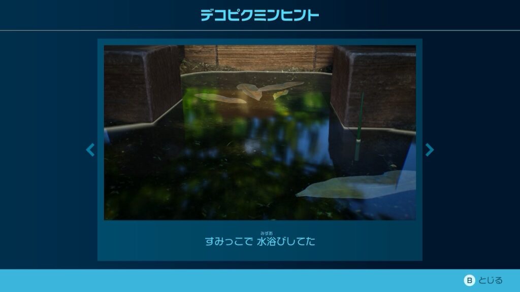 ピクミン_デコピクミンヒント「すみっこで 水浴びしてた」
