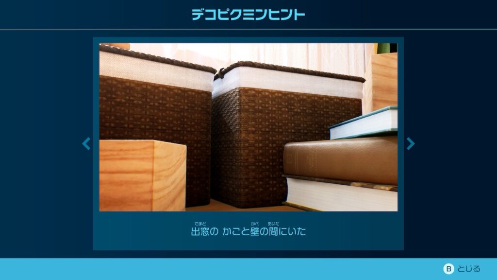 ピクミン_デコピクミンヒント「出窓の かごと壁の間にいた」