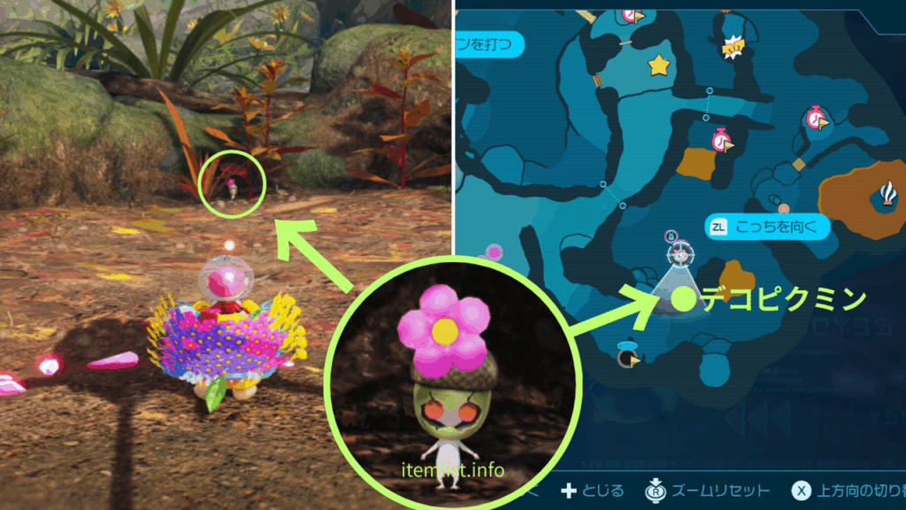 ピクミン_「追憶の原生林 」周りの落ち葉が 踏み固められていた